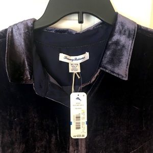 Tommy Bahama XL Dark Navy Velour Button Up Blouse! Brand New!